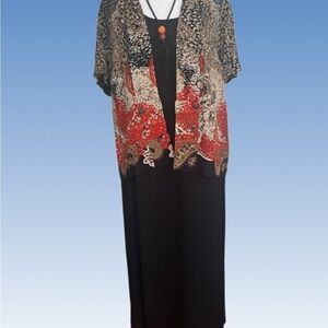 Studio I Black Dress with red and Beige Kimono size 10P
